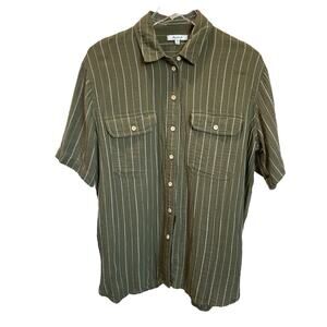Madewell Lightspun Stripe Button Up Shirt | Coastal Boho Summer Top (M)